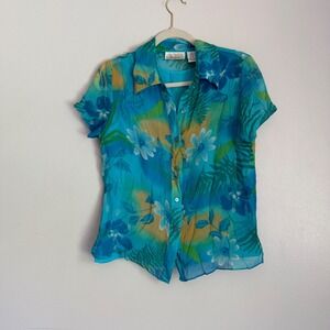 Vintage New York City Design Co Womens Silk Tropical Floral Button Down Blouse M